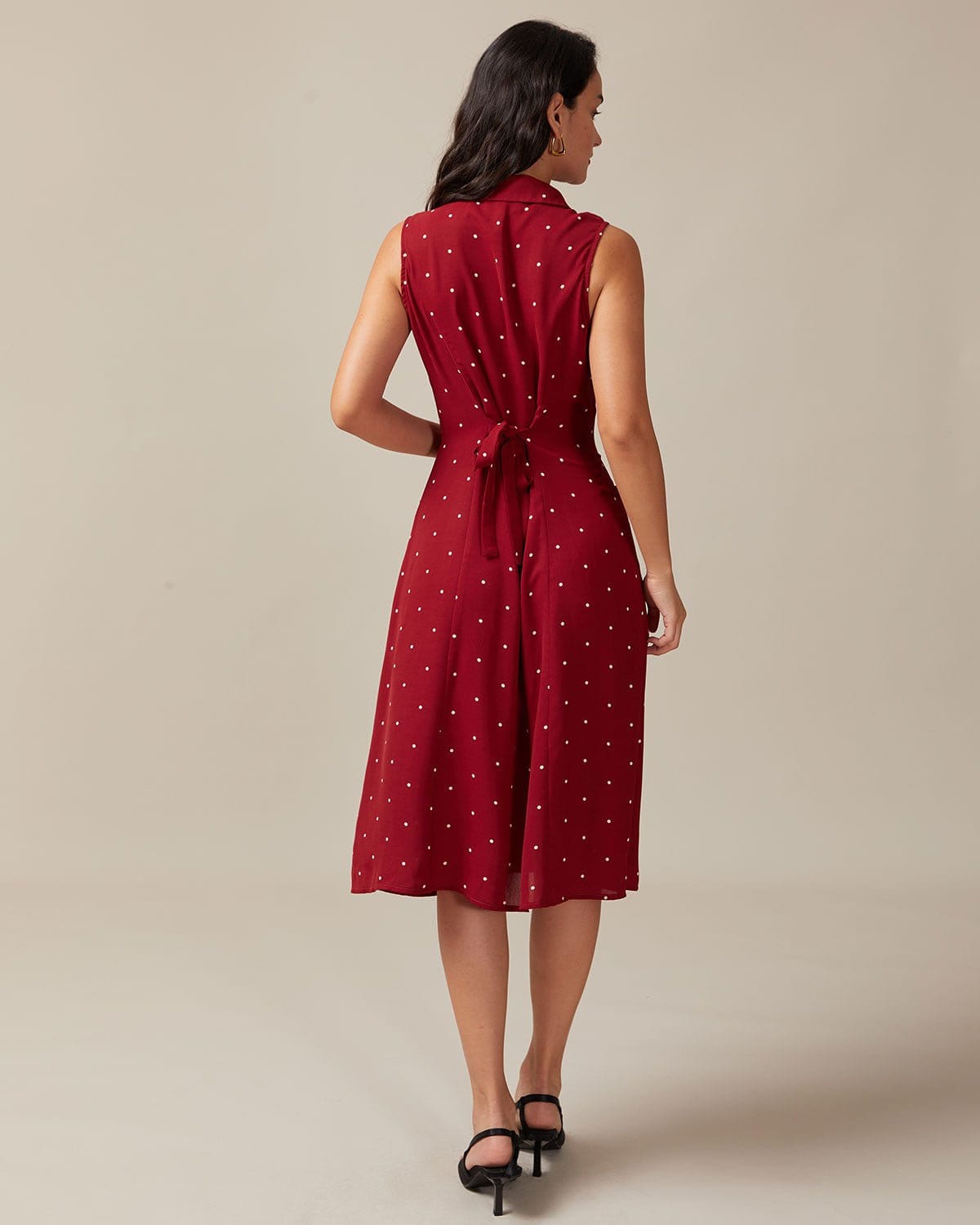Saffron | Sleeveless V Neck Polka Dot Tie Back Sundress