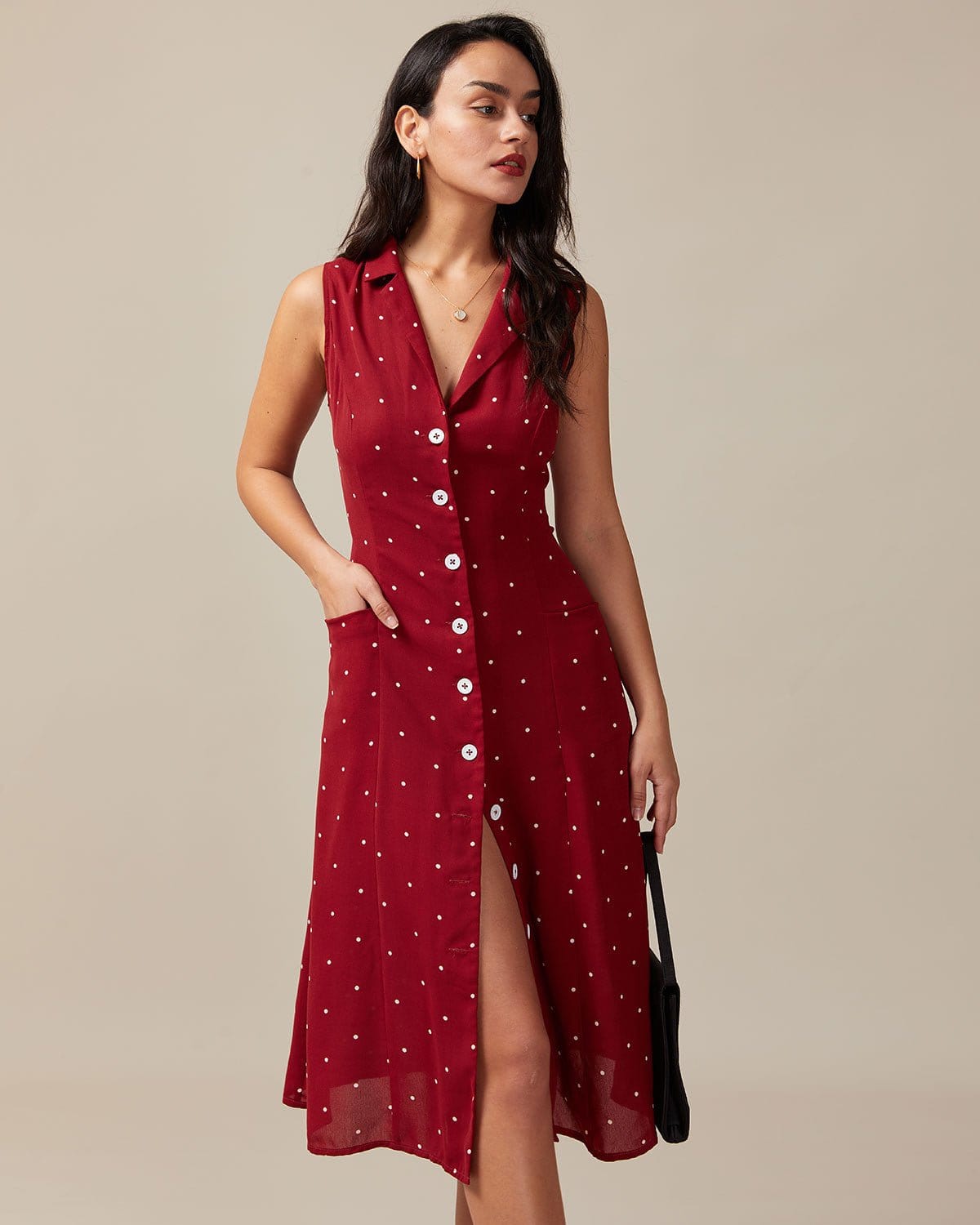 Saffron | Sleeveless V Neck Polka Dot Tie Back Sundress