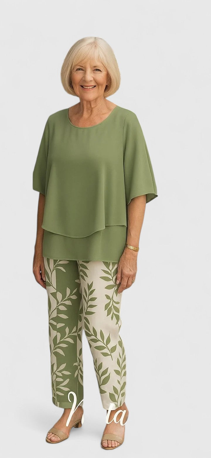 Serena | Relaxed Fit Half Sleeve Top and Printed Pants Set