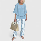 Serena | Relaxed Fit Half Sleeve Top and Printed Pants Set