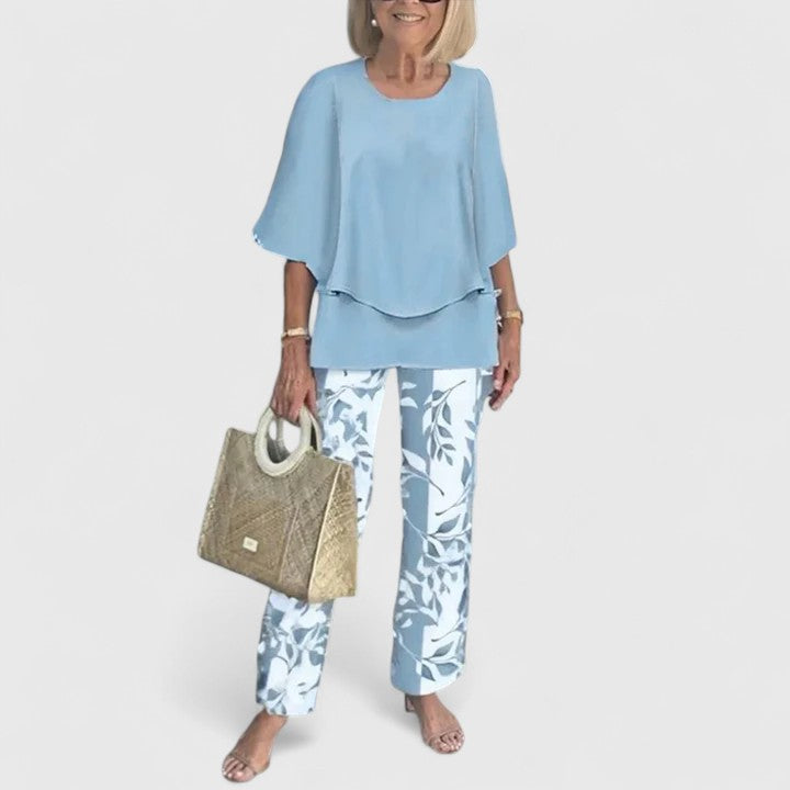 Serena | Relaxed Fit Half Sleeve Top and Printed Pants Set