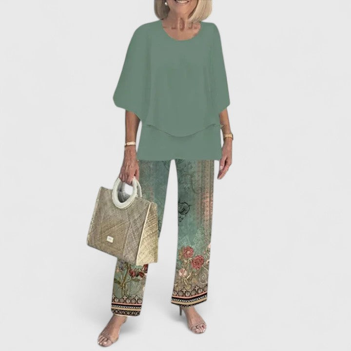 Serena | Relaxed Fit Half Sleeve Top and Printed Pants Set