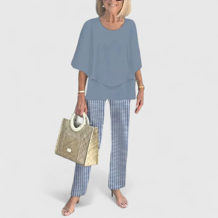 Serena | Relaxed Fit Half Sleeve Top and Printed Pants Set