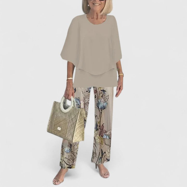 Serena | Relaxed Fit Half Sleeve Top and Printed Pants Set