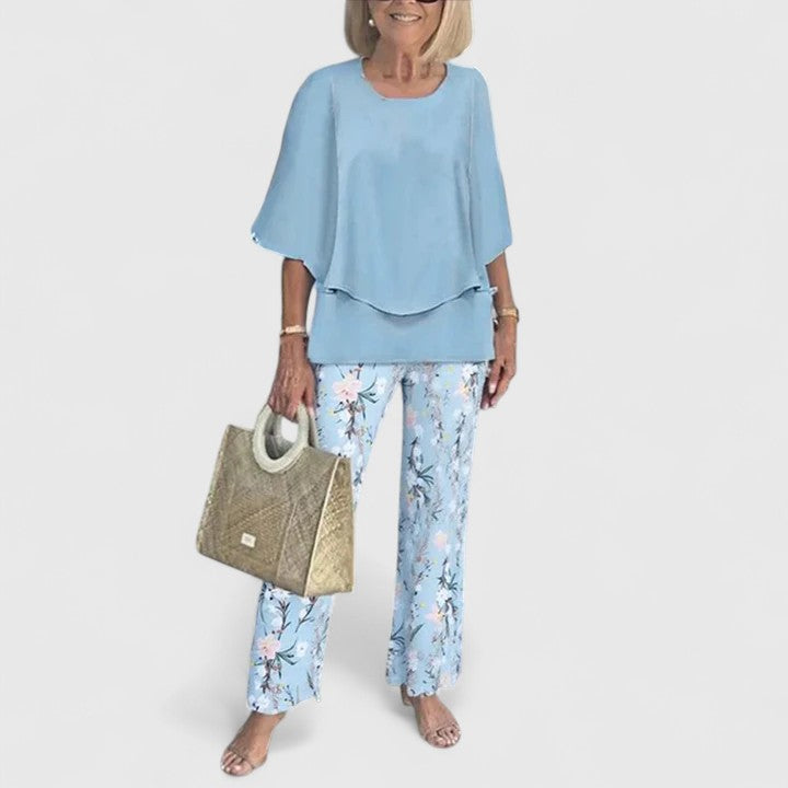 Serena | Relaxed Fit Half Sleeve Top and Printed Pants Set