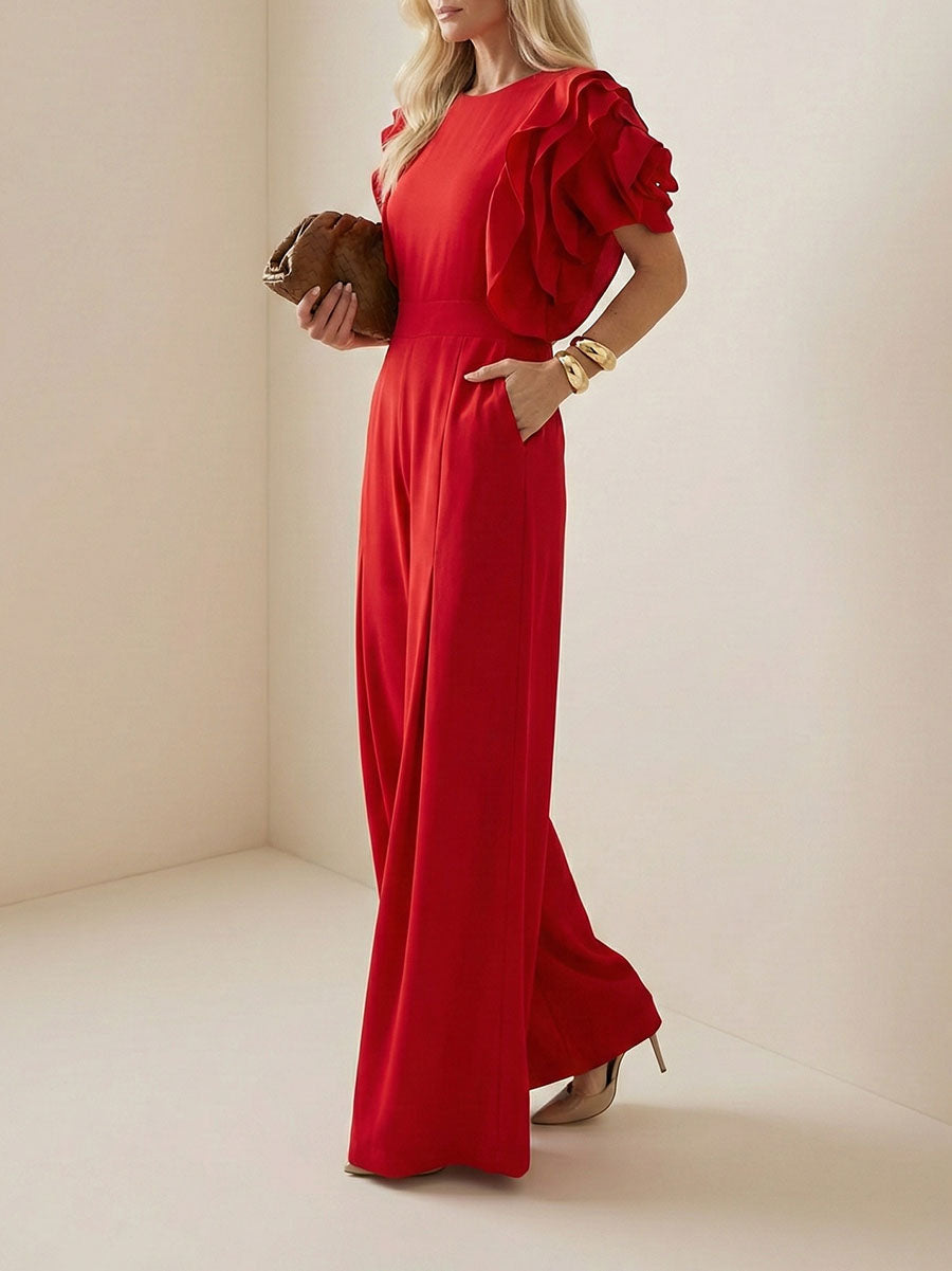 Solange | Loose Fit Short Sleeve Round Neck Jumpsuit