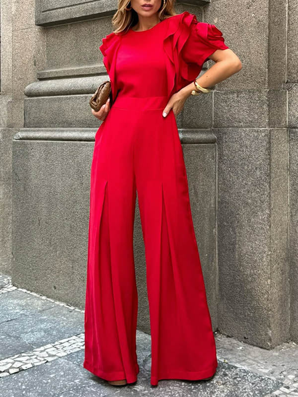 Solange | Loose Fit Short Sleeve Round Neck Jumpsuit
