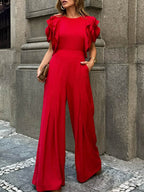Solange | Loose Fit Short Sleeve Round Neck Jumpsuit