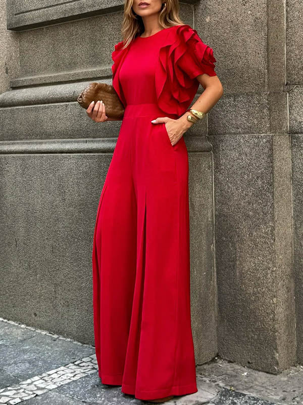 Solange | Loose Fit Short Sleeve Round Neck Jumpsuit