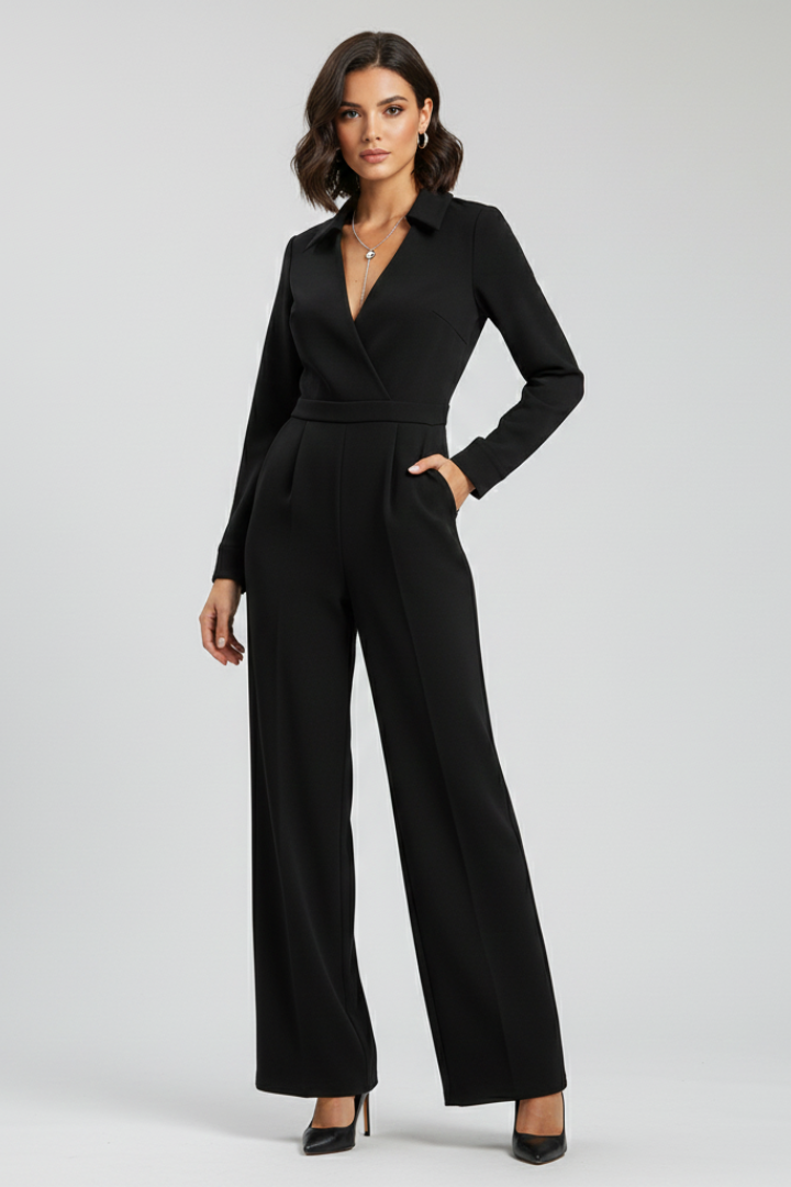 Soleil | Collared Wide-Leg Tailored Jumpsuit