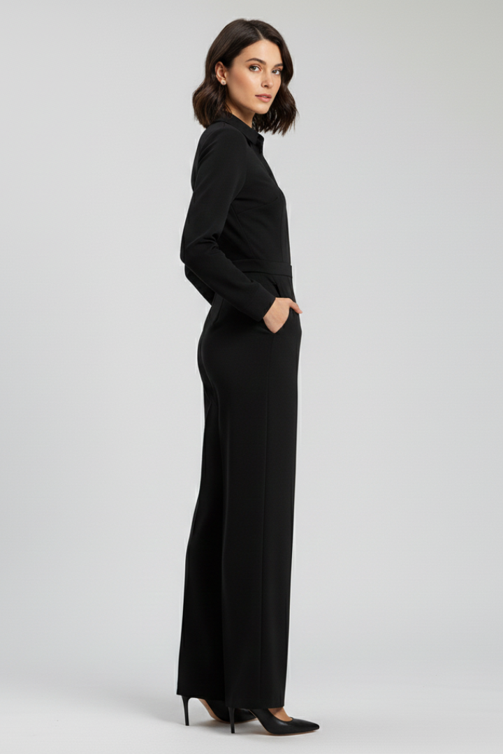 Soleil | Collared Wide-Leg Tailored Jumpsuit