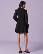 Sonia | Ascot Collar Sheer Slit Long Sleeve Mini Dress