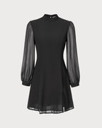 Sonia | Ascot Collar Sheer Slit Long Sleeve Mini Dress