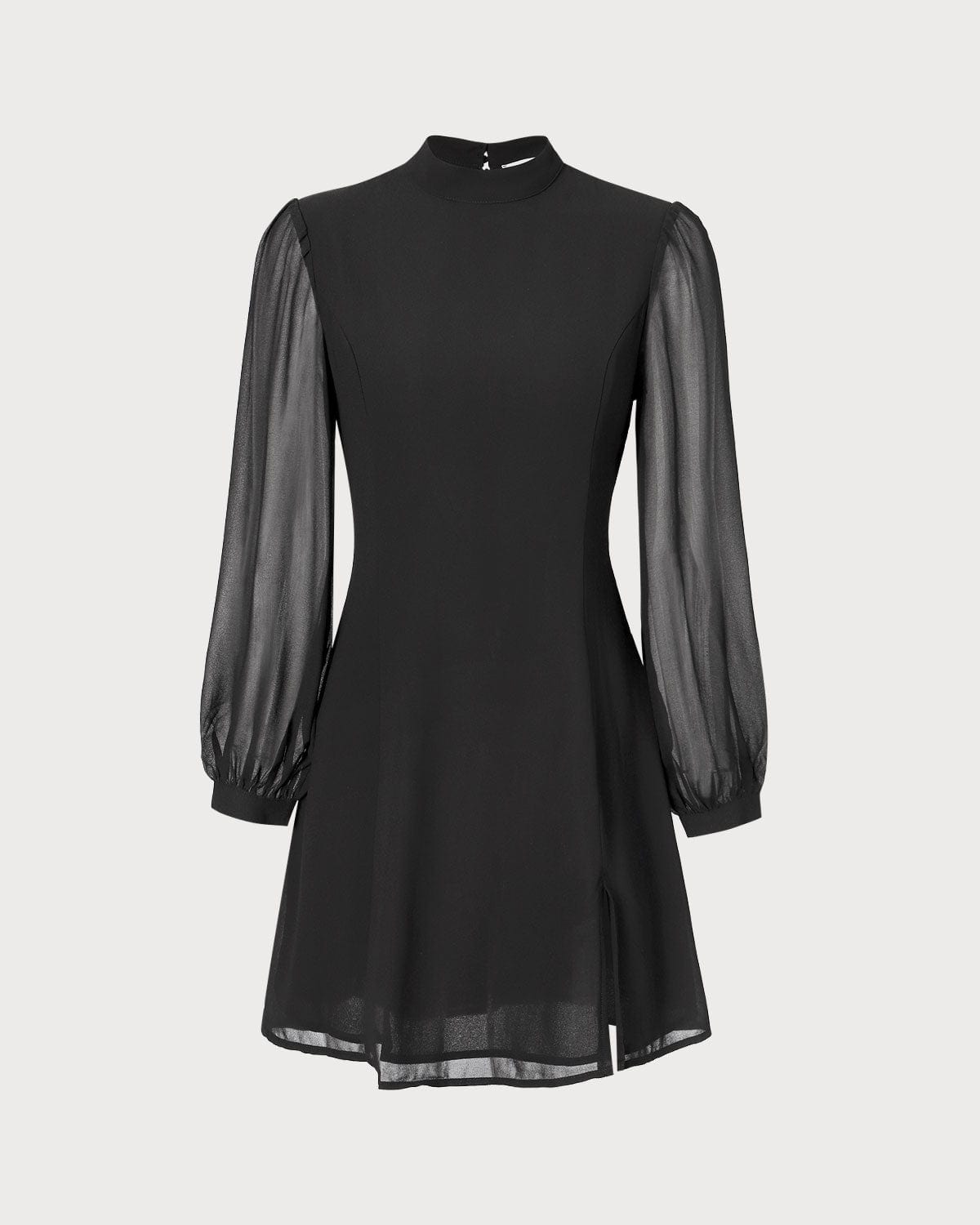 Sonia | Ascot Collar Sheer Slit Long Sleeve Mini Dress