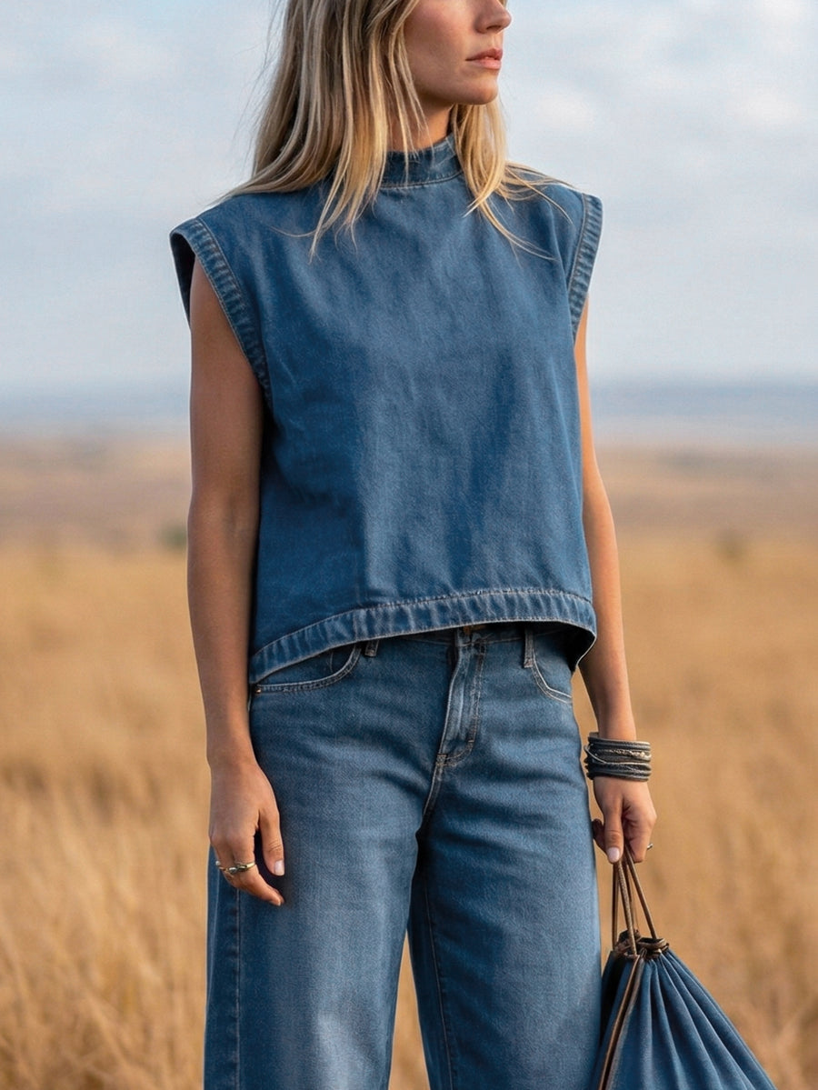 Stevie | Loose Fit High-Waisted Mock Neck Suit Set