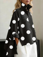 Tatum | Loose Fit High-Low Buttoned Polka Dot Blouse