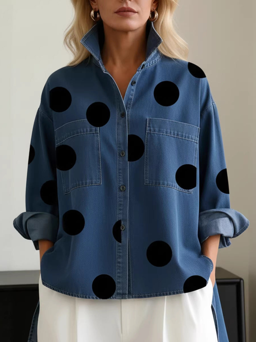 Tatum | Loose Fit High-Low Buttoned Polka Dot Blouse