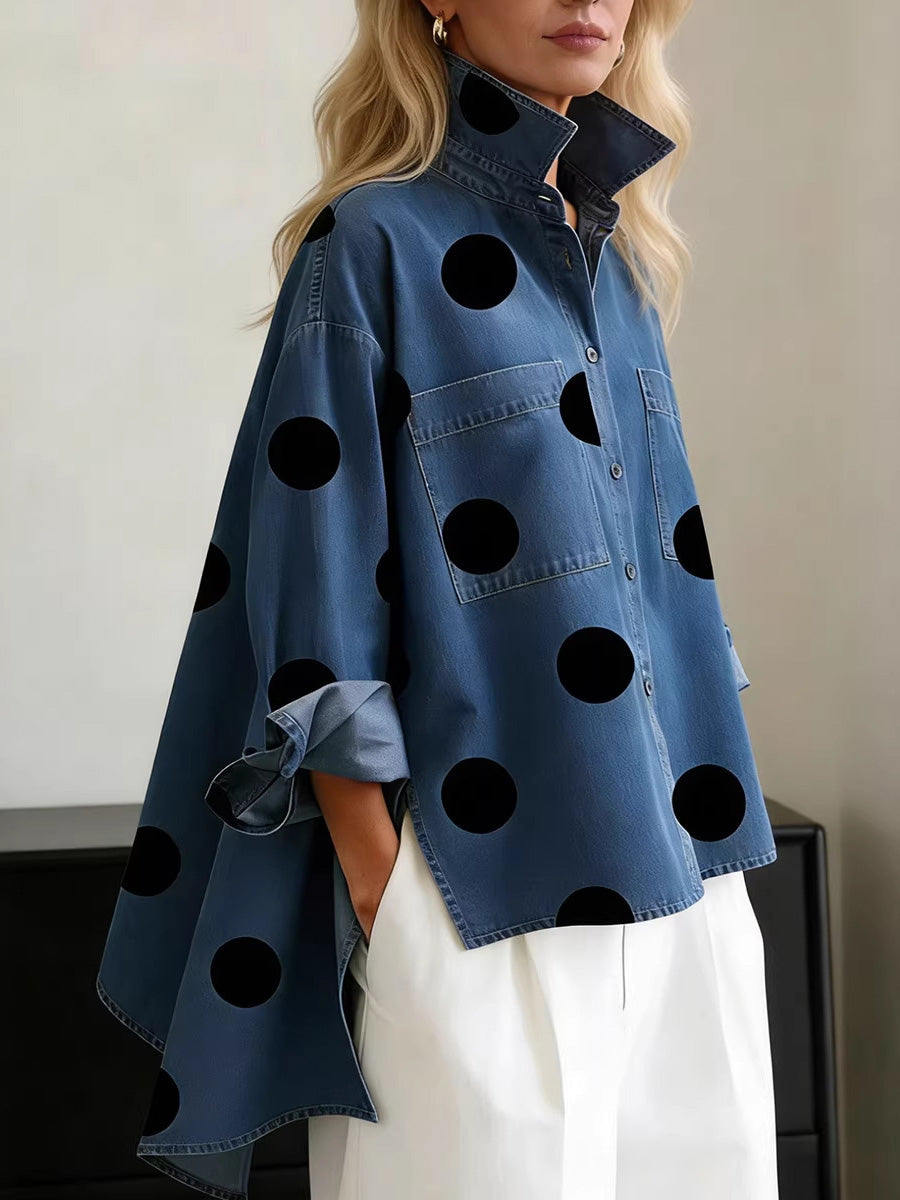 Tatum | Loose Fit High-Low Buttoned Polka Dot Blouse