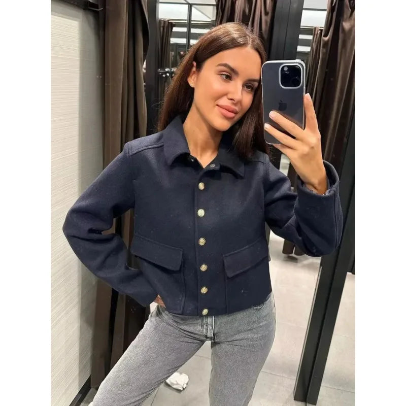 Theodora | Cropped Button-Front Bomber Jacket