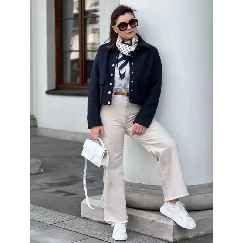 Theodora | Cropped Button-Front Bomber Jacket