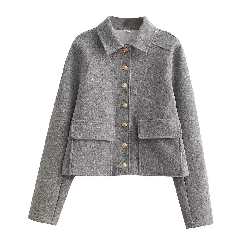 Theodora | Cropped Button-Front Bomber Jacket