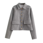 Theodora | Cropped Button-Front Bomber Jacket