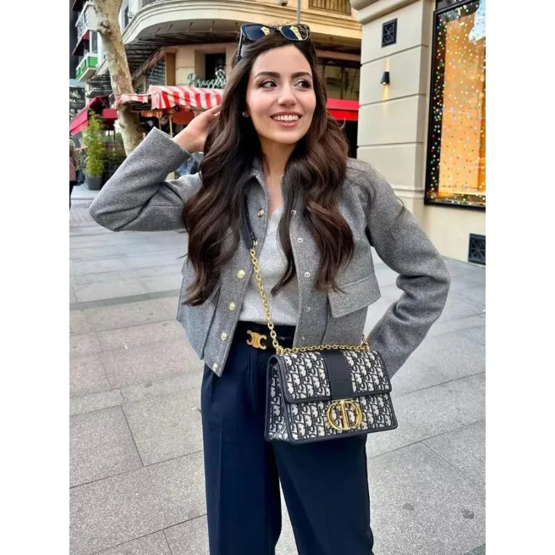 Theodora | Cropped Button-Front Bomber Jacket