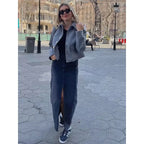 Theodora | Cropped Button-Front Bomber Jacket