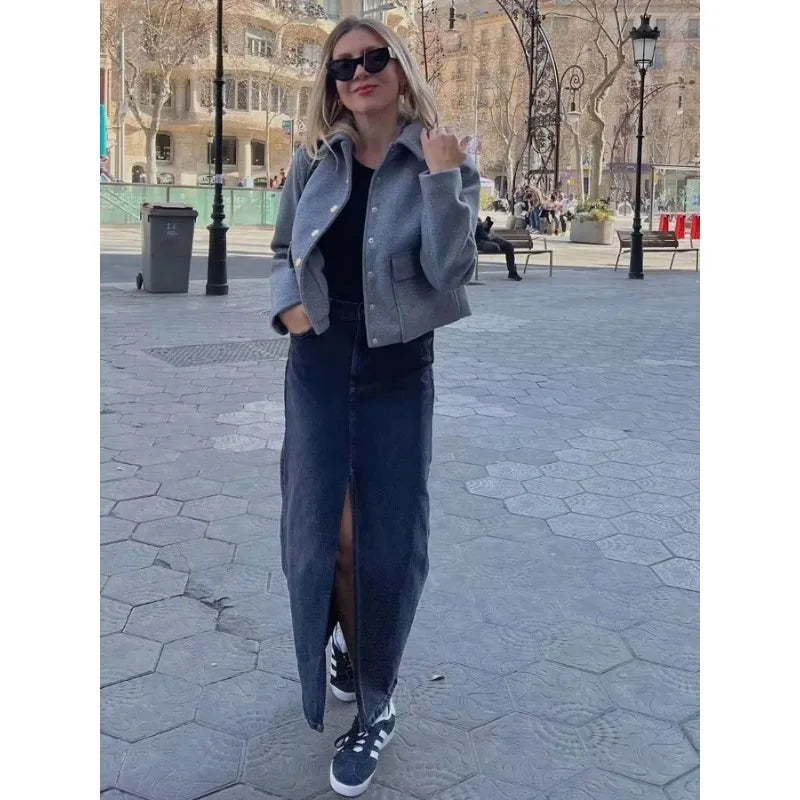 Theodora | Cropped Button-Front Bomber Jacket