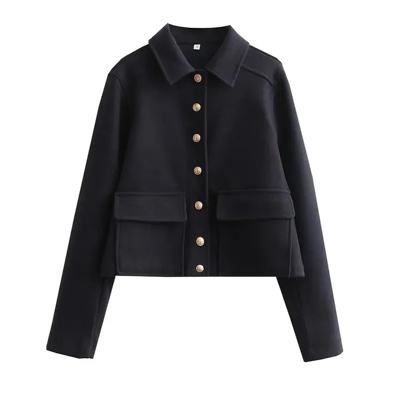 Theodora | Cropped Button-Front Bomber Jacket