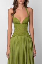 Tilly | Fitted Corset Pleated Maxi Dress