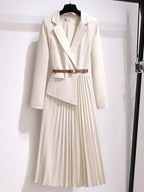 Tina | Belted Blazer Style Pleated Midi Dress