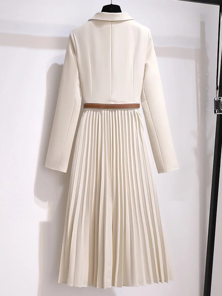 Tina | Belted Blazer Style Pleated Midi Dress