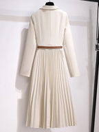 Tina | Belted Blazer Style Pleated Midi Dress