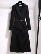 Tina | Belted Blazer Style Pleated Midi Dress