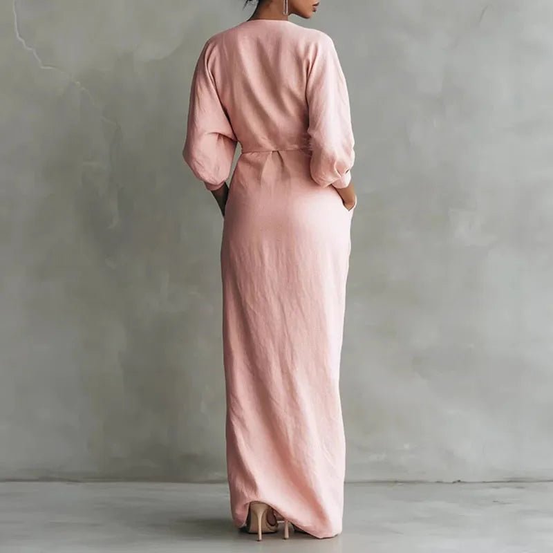 Valeria | Sculpted Fit Maxi Wrap V-Neck Long Sleeve Dress