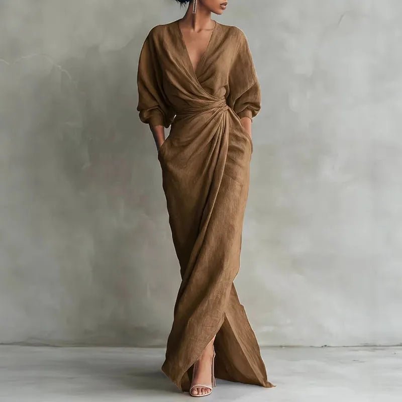 Valeria | Sculpted Fit Maxi Wrap V-Neck Long Sleeve Dress