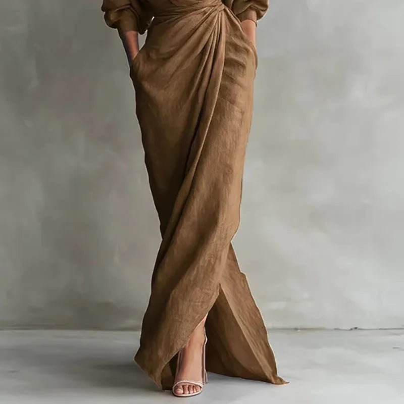 Valeria | Sculpted Fit Maxi Wrap V-Neck Long Sleeve Dress