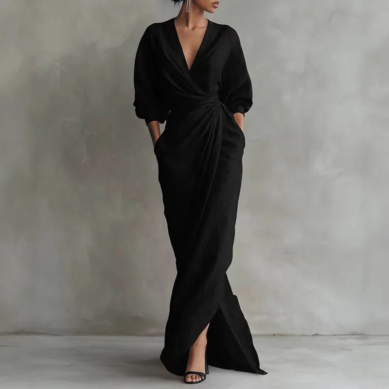 Valeria | Sculpted Fit Maxi Wrap V-Neck Long Sleeve Dress