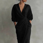 Valeria | Sculpted Fit Maxi Wrap V-Neck Long Sleeve Dress