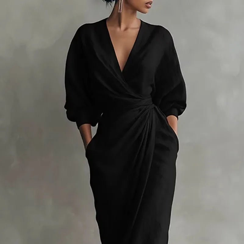 Valeria | Sculpted Fit Maxi Wrap V-Neck Long Sleeve Dress