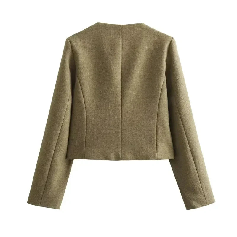 Vivienne | Cropped Tailored Button-Front Bomber Jacket