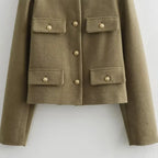 Vivienne | Cropped Tailored Button-Front Bomber Jacket