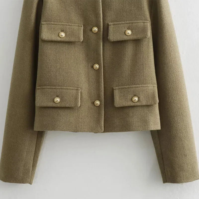 Vivienne | Cropped Tailored Button-Front Bomber Jacket