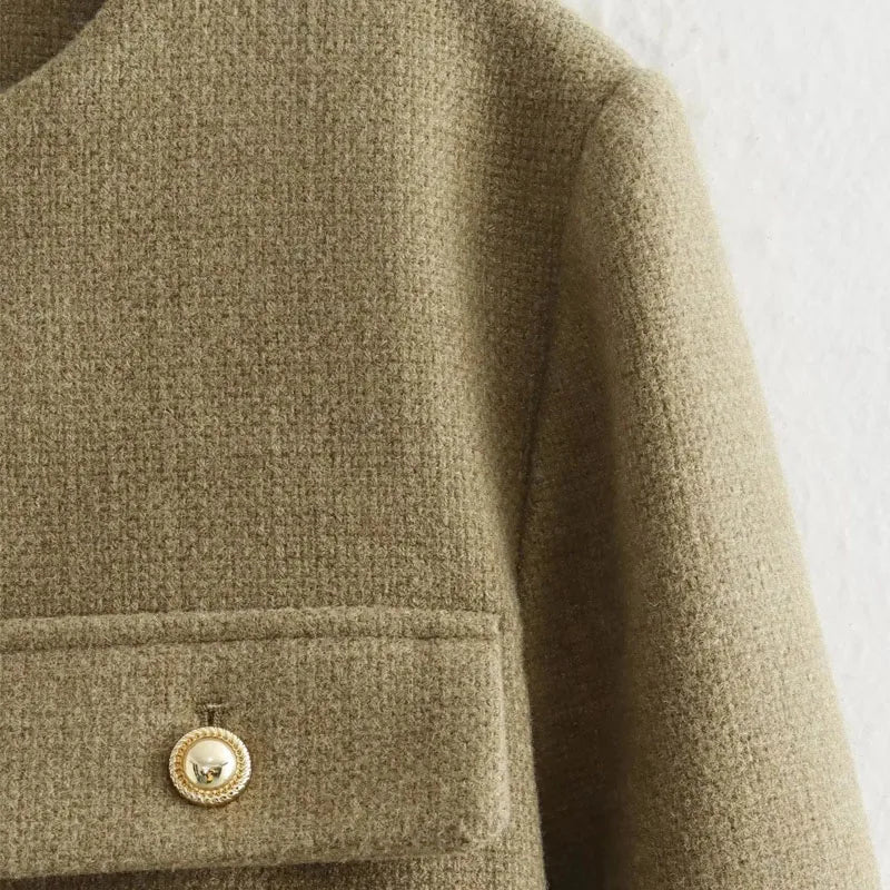 Vivienne | Cropped Tailored Button-Front Bomber Jacket
