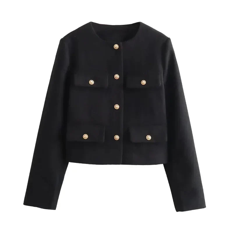 Vivienne | Cropped Tailored Button-Front Bomber Jacket