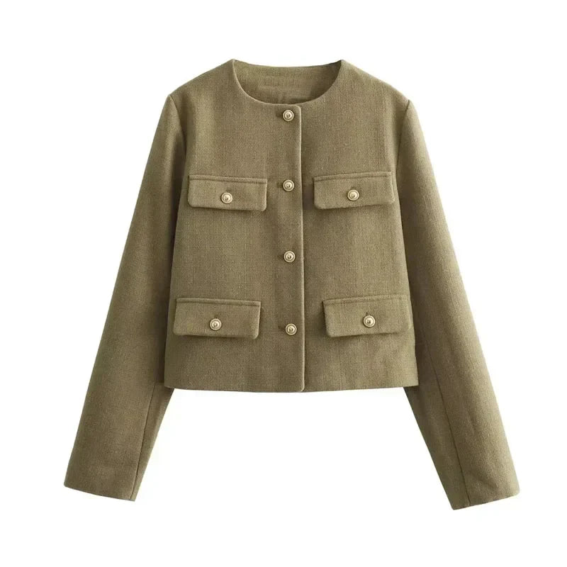 Vivienne | Cropped Tailored Button-Front Bomber Jacket
