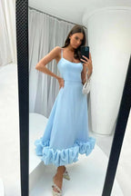 Whitney | Flared Fit Midi Dress With Ruffles And Spaghetti Straps