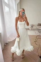 Whitney | Flared Fit Midi Dress With Ruffles And Spaghetti Straps