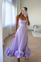 Whitney | Flared Fit Midi Dress With Ruffles And Spaghetti Straps